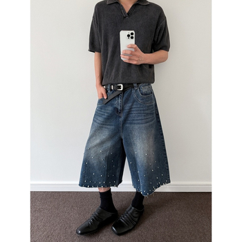 Kraće traperice - ravni kroj, korejski stil, pamuk, bez elastana
