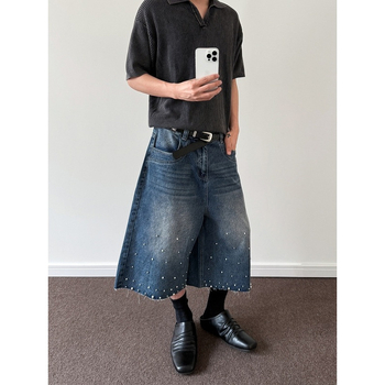 Kraće traperice - ravni kroj, korejski stil, pamuk, bez elastana