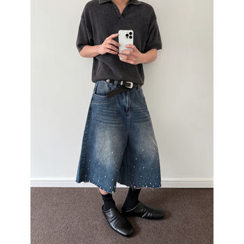 Kraće traperice - ravni kroj, korejski stil, pamuk, bez elastana
