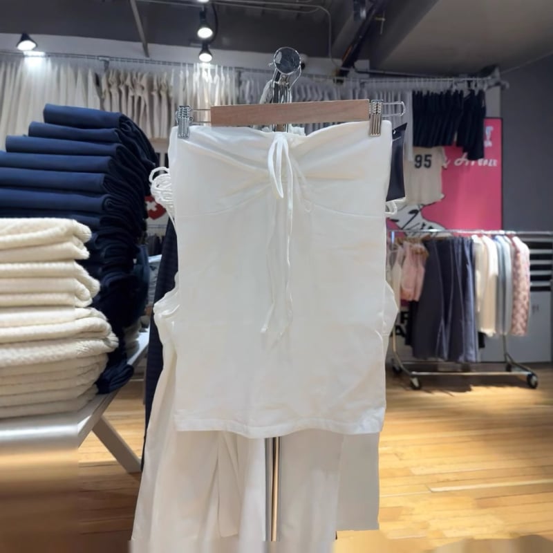 Pamukasti uski cami top s vezicama oko vrata – halter, japansko-korejski ležerni stil, mikro-elastičan