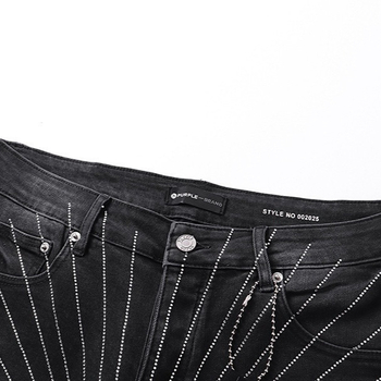 Purple Brand şort denim retro cu rhinestones – streetwear, croială strânsă, talie medie, nasturi la închidere