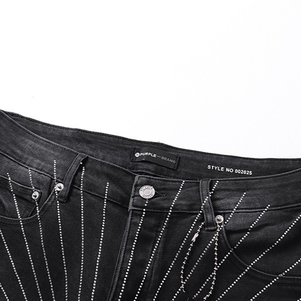Purple Brand şort denim retro cu rhinestones – streetwear, croială strânsă, talie medie, nasturi la închidere