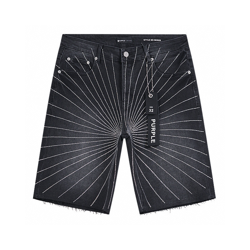 Purple Brand şort denim retro cu rhinestones – streetwear, croială strânsă, talie medie, nasturi la închidere