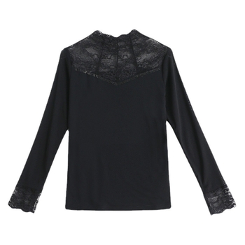 Top pentru femei din plasă de nylon cu căptușeală de tulle, guler semiînalt, mâneci lungi, croială slim