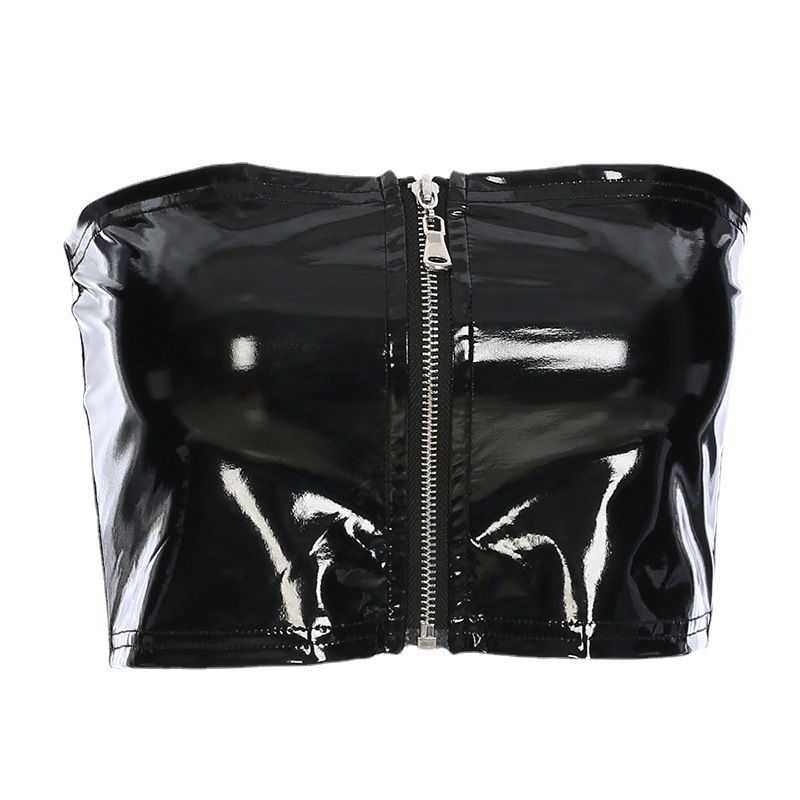 Top fără bretele Slim Ultra-Scurt PU piele cu fermoar Poliester 90–95%