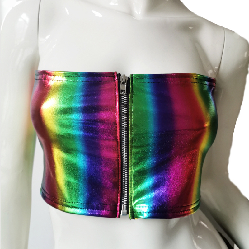 Top fără bretele Slim Ultra-Scurt PU piele cu fermoar Poliester 90–95%