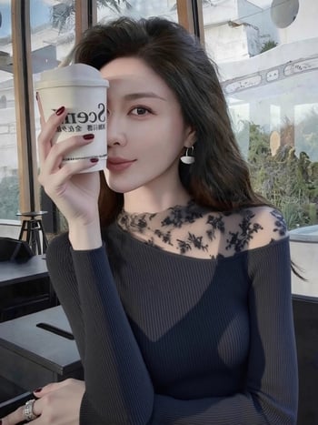 Pulover pentru femei – tricotat slim, cu guler înclinat, mâneci lungi, stil franțuzesc retro