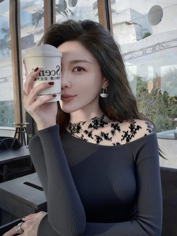 Pulover pentru femei – tricotat slim, cu guler înclinat, mâneci lungi, stil franțuzesc retro