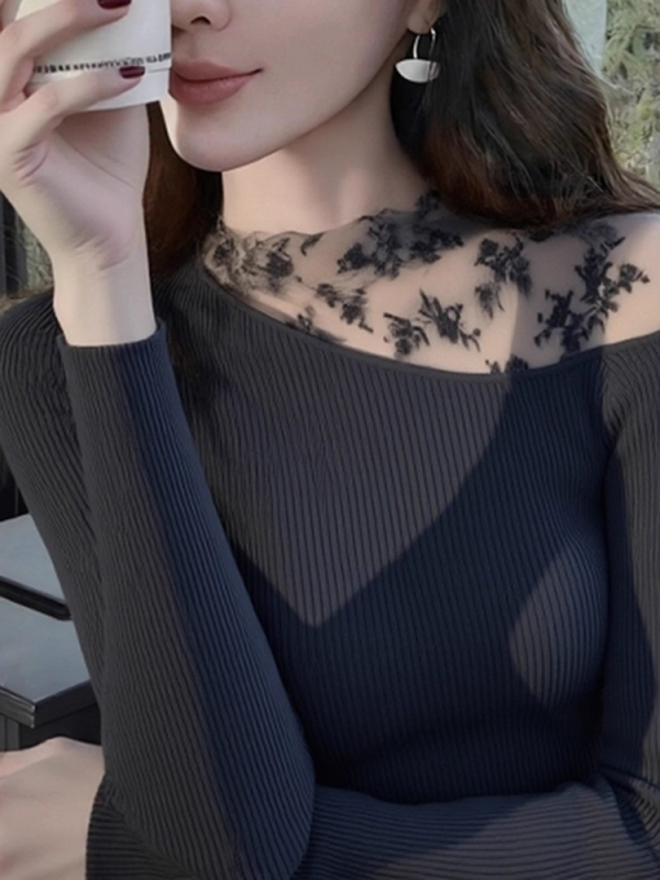 Pulover pentru femei – tricotat slim, cu guler înclinat, mâneci lungi, stil franțuzesc retro