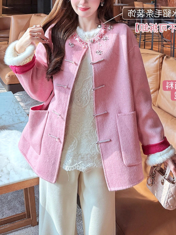 Pulover tricotat cu glugă din bumbac-poliester, model brodat cu plante și flori, croială largă