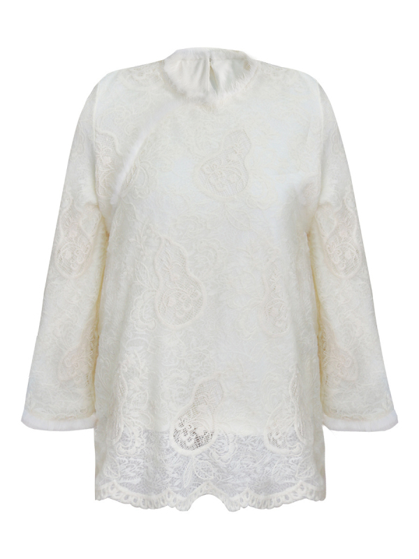 Pulover tricotat cu glugă din bumbac-poliester, model brodat cu plante și flori, croială largă