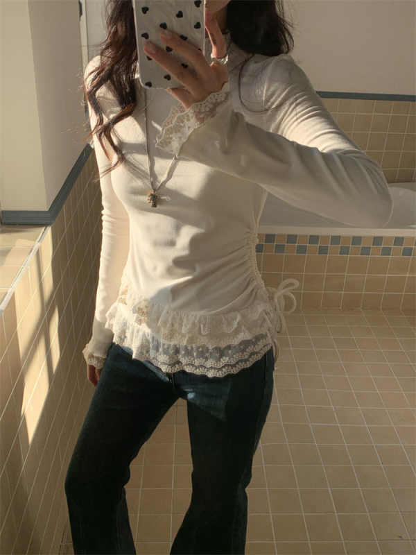 Tricou damă cu mânecă lungă, guler semi-turtleneck, croială liberă, țesătură viscose, broderie