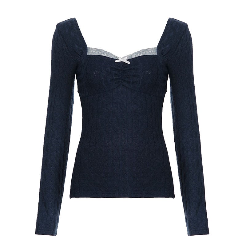 Pulover din poliester și elastan, guler pătrat, croială slim, mâneci lungi