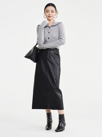 Naiste kardigan villasegu kašmiiriga, krae-lapel, pikkade varrukatega, sirge lõikega, talv 2025