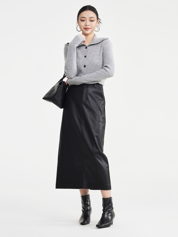 Naiste kardigan villasegu kašmiiriga, krae-lapel, pikkade varrukatega, sirge lõikega, talv 2025