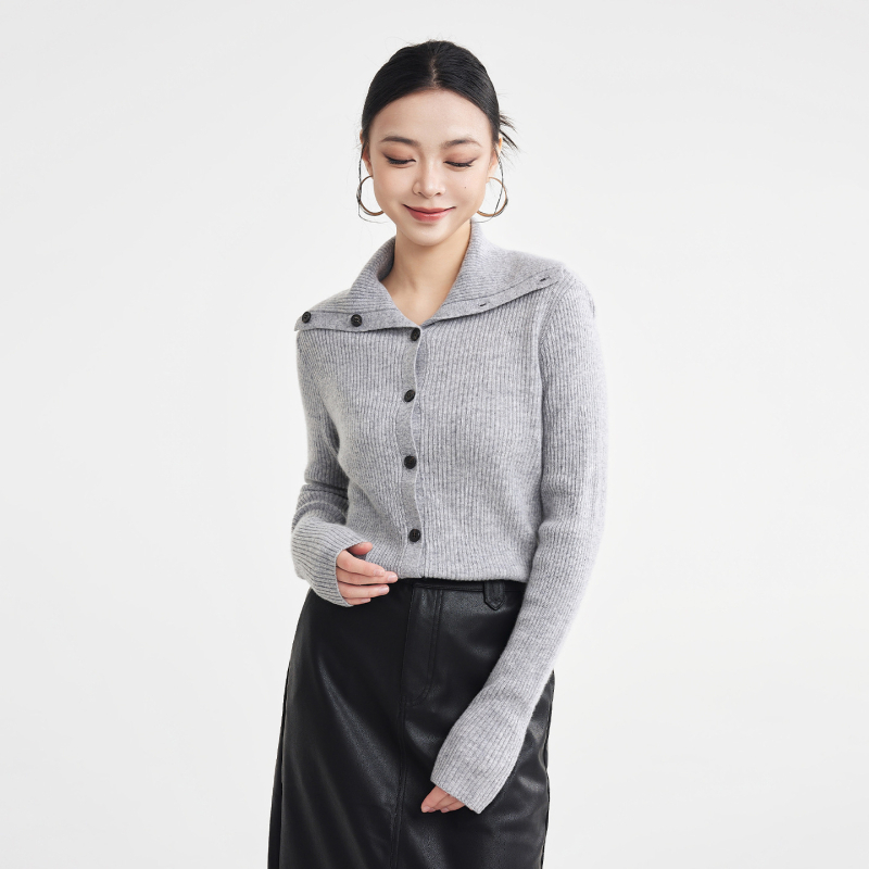 Naiste kardigan villasegu kašmiiriga, krae-lapel, pikkade varrukatega, sirge lõikega, talv 2025