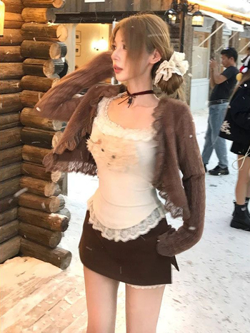 Tricou tricotat pentru femei cu imprimeu animal, decolteu pătrat, mâneci lungi, siluetă cu accent pe talie