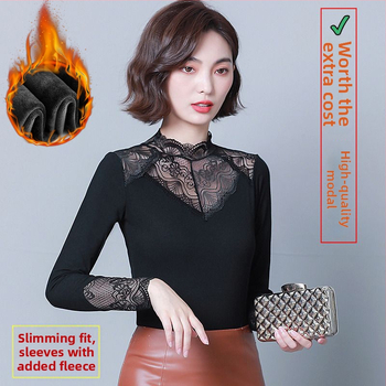 Naiste pikkade varrukatega slim-fit topp viskoosi-poliesteri-elastaan segu, poolkõrge krae, sügisel 2024