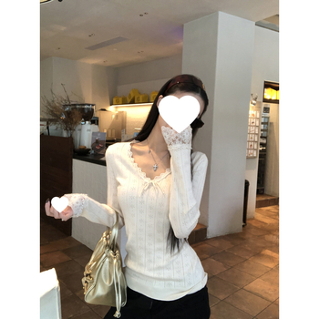 Pulover tricotat în stil coreean, decolteu în V, croială slim, mâneci lungi