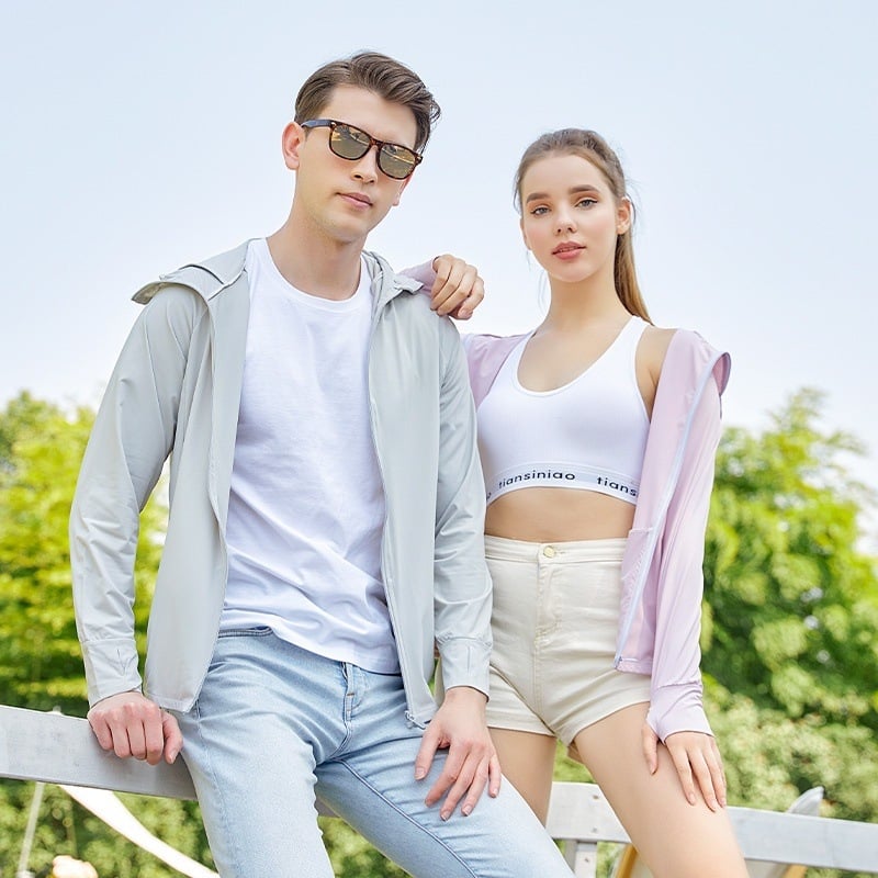 Uniszex UPF50+ dzseki nylonból, UV-védő sportdzseki, légáteresztő, cipzár, 3/4 ujjak, spandek <30%