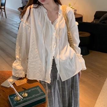 Női 2025-ös csipke és jacquard mintásing, halter nyakú, hosszú ujjú, lazán szabott (Tavasz 2025)