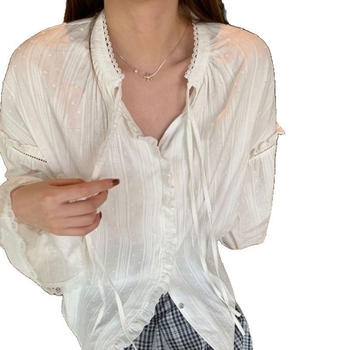 Női 2025-ös csipke és jacquard mintásing, halter nyakú, hosszú ujjú, lazán szabott (Tavasz 2025)