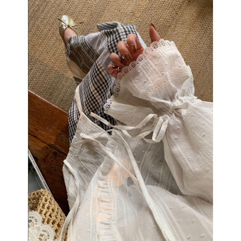 Női 2025-ös csipke és jacquard mintásing, halter nyakú, hosszú ujjú, lazán szabott (Tavasz 2025)