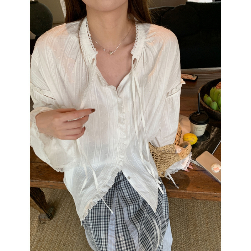 Női 2025-ös csipke és jacquard mintásing, halter nyakú, hosszú ujjú, lazán szabott (Tavasz 2025)