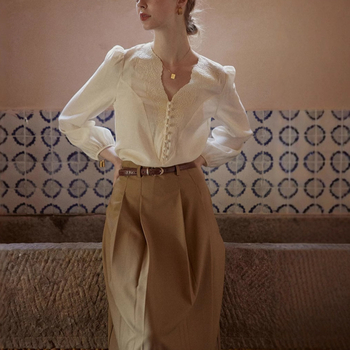 Chenille hímzett kardigán 3D mintával, V-nyakú, palotastílusú nőknek