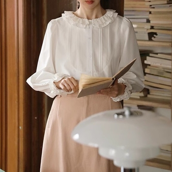 Nesoulum Női Ing Csipkés Kétszínű Gallérral, Álló Gallér, Szabad Vonalú, Hosszú Ujjú, 3D Mintázat (Álló Gallér; Hosszú Ujj; Kollázs/varrás)