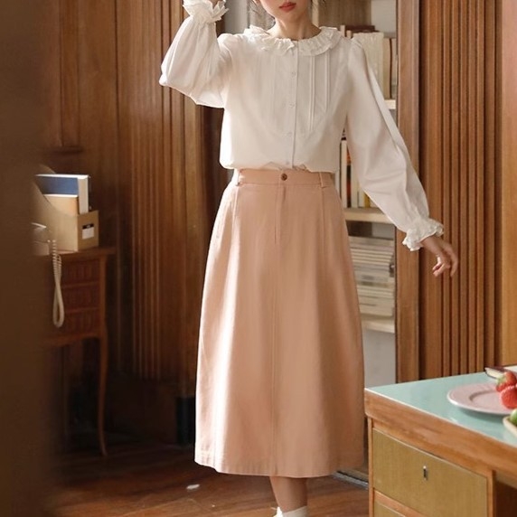 Nesoulum Női Ing Csipkés Kétszínű Gallérral, Álló Gallér, Szabad Vonalú, Hosszú Ujjú, 3D Mintázat (Álló Gallér; Hosszú Ujj; Kollázs/varrás)