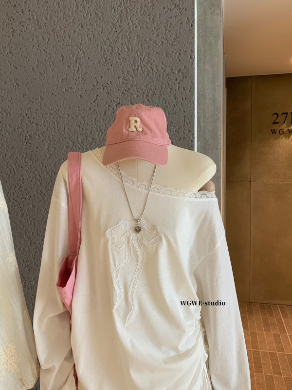 Tricou cu mâneci lungi, croială lejeră, guler înclinat, culoare solidă, stil casual japanez-coreean