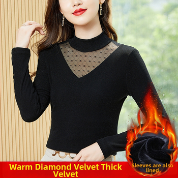 Naiselik võrgustik-topp pikkade käistega, poolkõrge kaelus, nailonist kangas