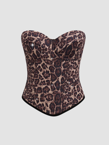 Leopárdmintás poliészter felső karcsú szabású, rövid fazon, dupla pánt, poliészter tartalom 80–90%