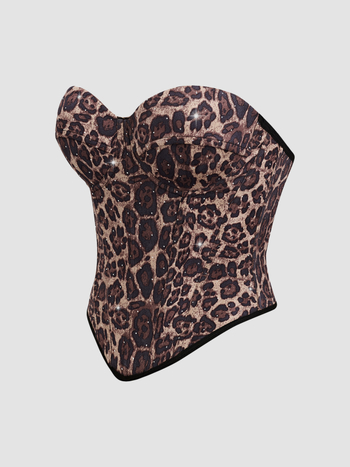 Leopárdmintás poliészter felső karcsú szabású, rövid fazon, dupla pánt, poliészter tartalom 80–90%