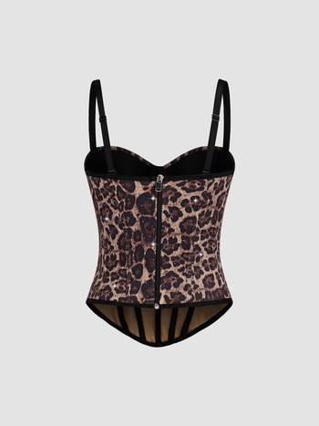 Leopárdmintás poliészter felső karcsú szabású, rövid fazon, dupla pánt, poliészter tartalom 80–90%