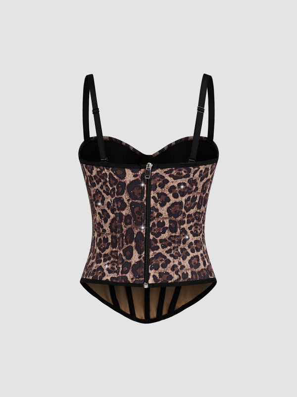 Leopárdmintás poliészter felső karcsú szabású, rövid fazon, dupla pánt, poliészter tartalom 80–90%