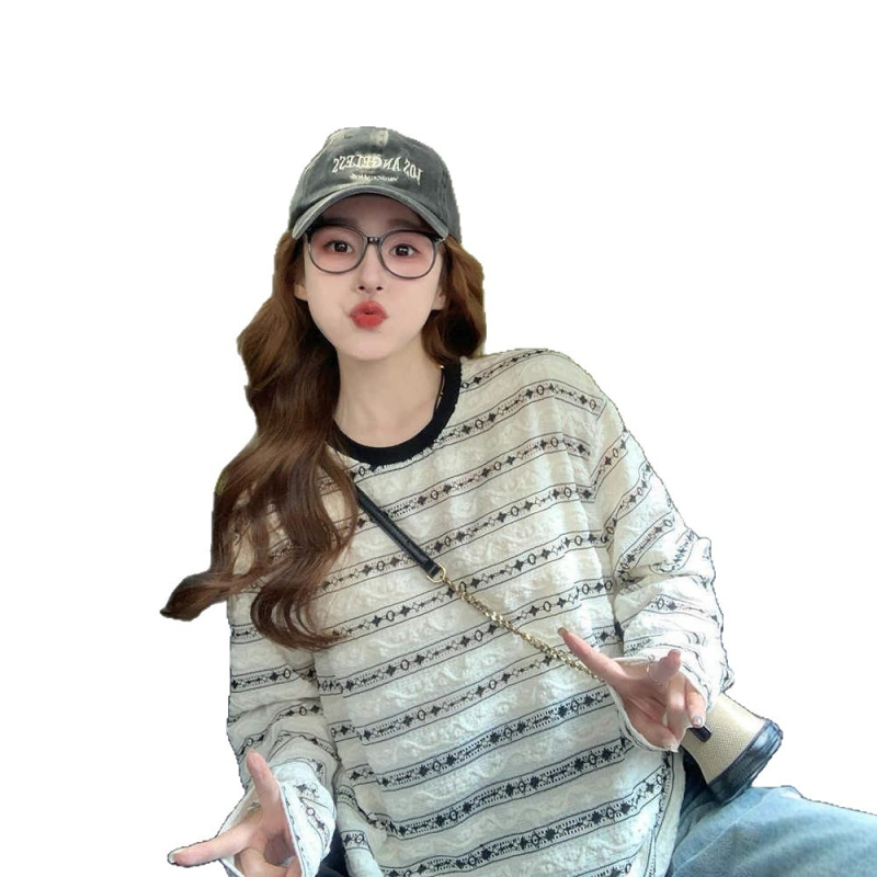 Μπλούζα T με γεωμετρικό μοτίβο και αποκοπές σε πάνελ, μακρύ μανίκι, χαλαρή γραμμή, πολυεστέρας