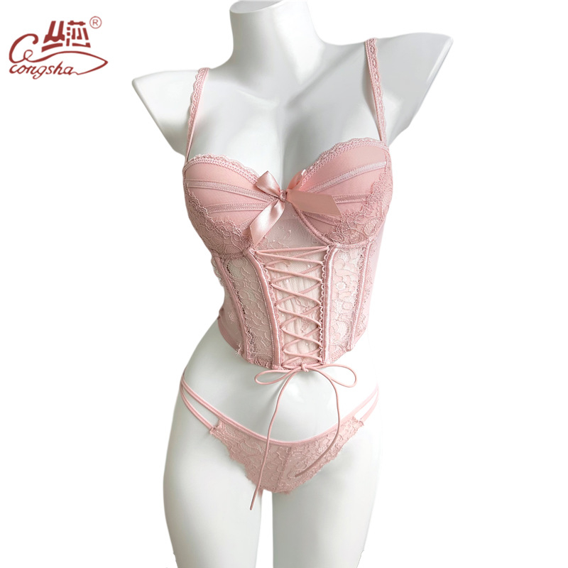 Francuski stil korzeta s kostima ribe, 3/4 košarica, čipka, najlonska podstava, fiksne dvostruke naramenice, stražnje dvostruko zatvaranje