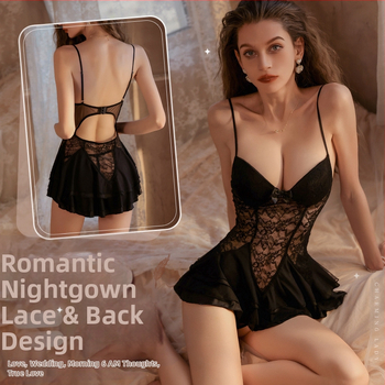 Ühetelliline ööriide sügava V-kaarega, rinnahoidla all toetus, pitsiline läbipaistev võrk, avatud selg õlarihmadega (Toode: Nailon; Tihedus: Ultra-thin 61–80 g/m2; Peamine materjal: 80–90% Nailon; Turule: 2024. aasta suvi)