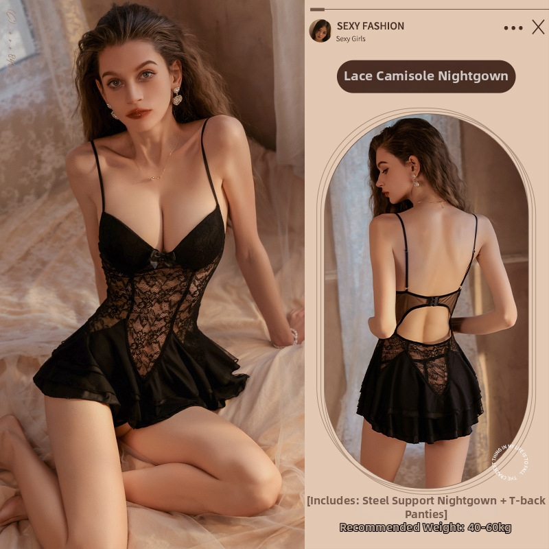 Ühetelliline ööriide sügava V-kaarega, rinnahoidla all toetus, pitsiline läbipaistev võrk, avatud selg õlarihmadega (Toode: Nailon; Tihedus: Ultra-thin 61–80 g/m2; Peamine materjal: 80–90% Nailon; Turule: 2024. aasta suvi)