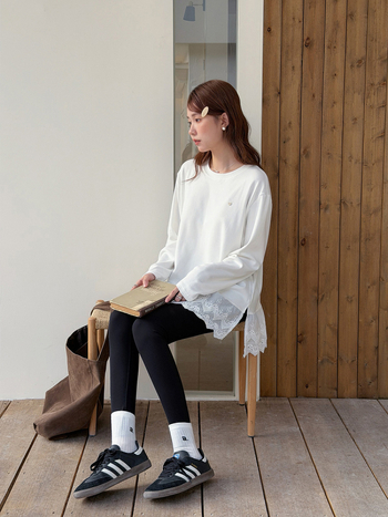 Apxivi T-särk ümmarguse kaelaga, pikad varrukad, jaapani-korea vabaaja stiil, 95% puuvill, tavapärane tüüp, talv 2025