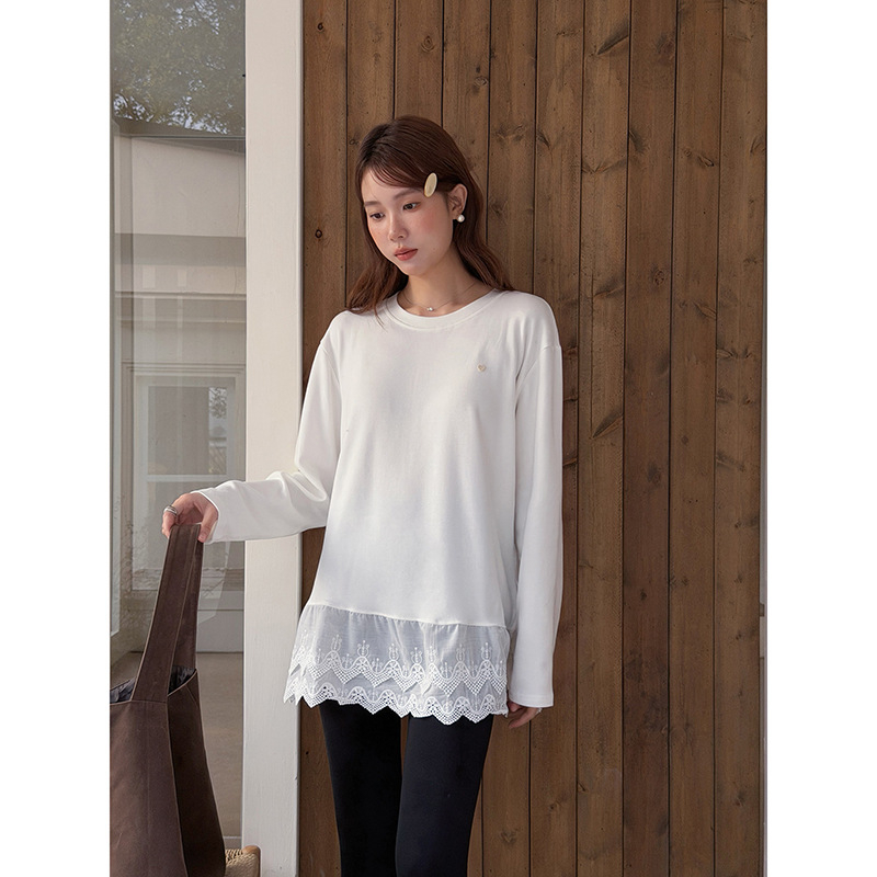 Apxivi T-särk ümmarguse kaelaga, pikad varrukad, jaapani-korea vabaaja stiil, 95% puuvill, tavapärane tüüp, talv 2025