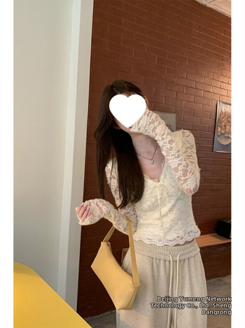 Naiste pitsiline V-kaelusega pikkade varrukatega T-särk tikandiga, viskoosi segu spandexi/nyloni seguga