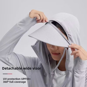 Unisex kapuutsiga suvine UV-kaitse jakk, õhuke Ice Silk hingav kangas, 80% polüester ja keemiliste kiudude segu, Korea stiil, eeslukustus, tridimensiooniline tasku