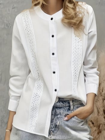 Cămașă din bumbac cu mâneci lungi, guler polo, stil literar retro, 95%+ bumbac, toamna 2025