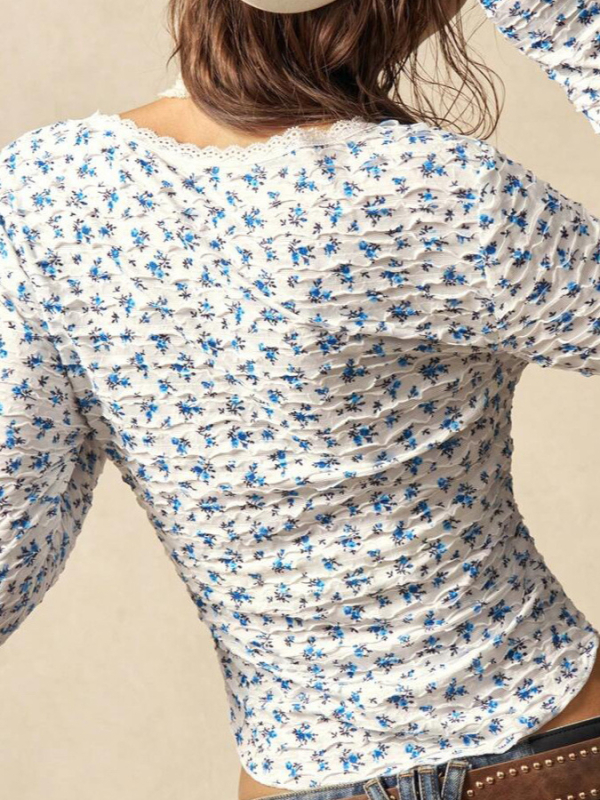 Halterneck kardigan-top s floralnim uzorkom, V-izrez, dugi rukavi, slim fit