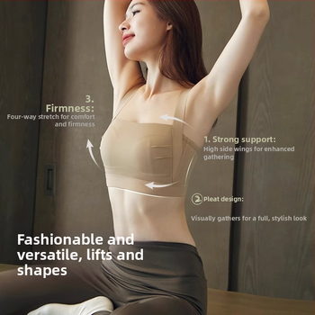 Õmblusteta spordirinnahoidja, ilma traadita, täis kauss, õhukesed vormitud kausid, toru-topp stiil, fikseeritud õlapaelad, tagant nelja rea konkslukuga