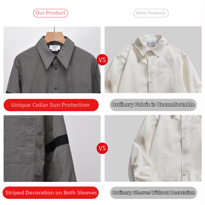 TB Browin slnečná ochrana pruhovaná košeľa s reverom, polyesterová zmes, zapínanie na jeden rad gombíkov