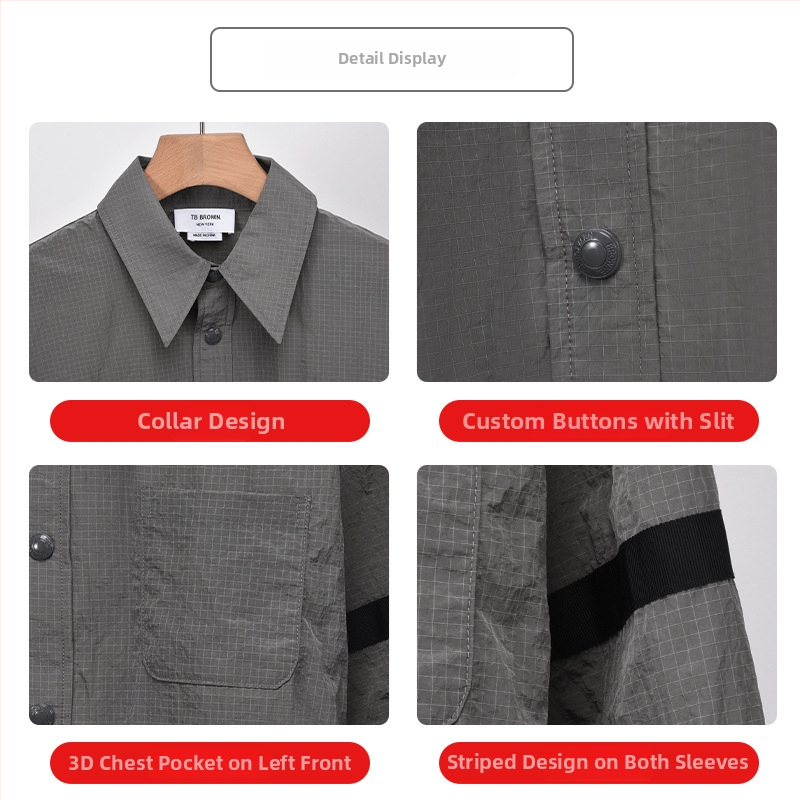 TB Browin slnečná ochrana pruhovaná košeľa s reverom, polyesterová zmes, zapínanie na jeden rad gombíkov